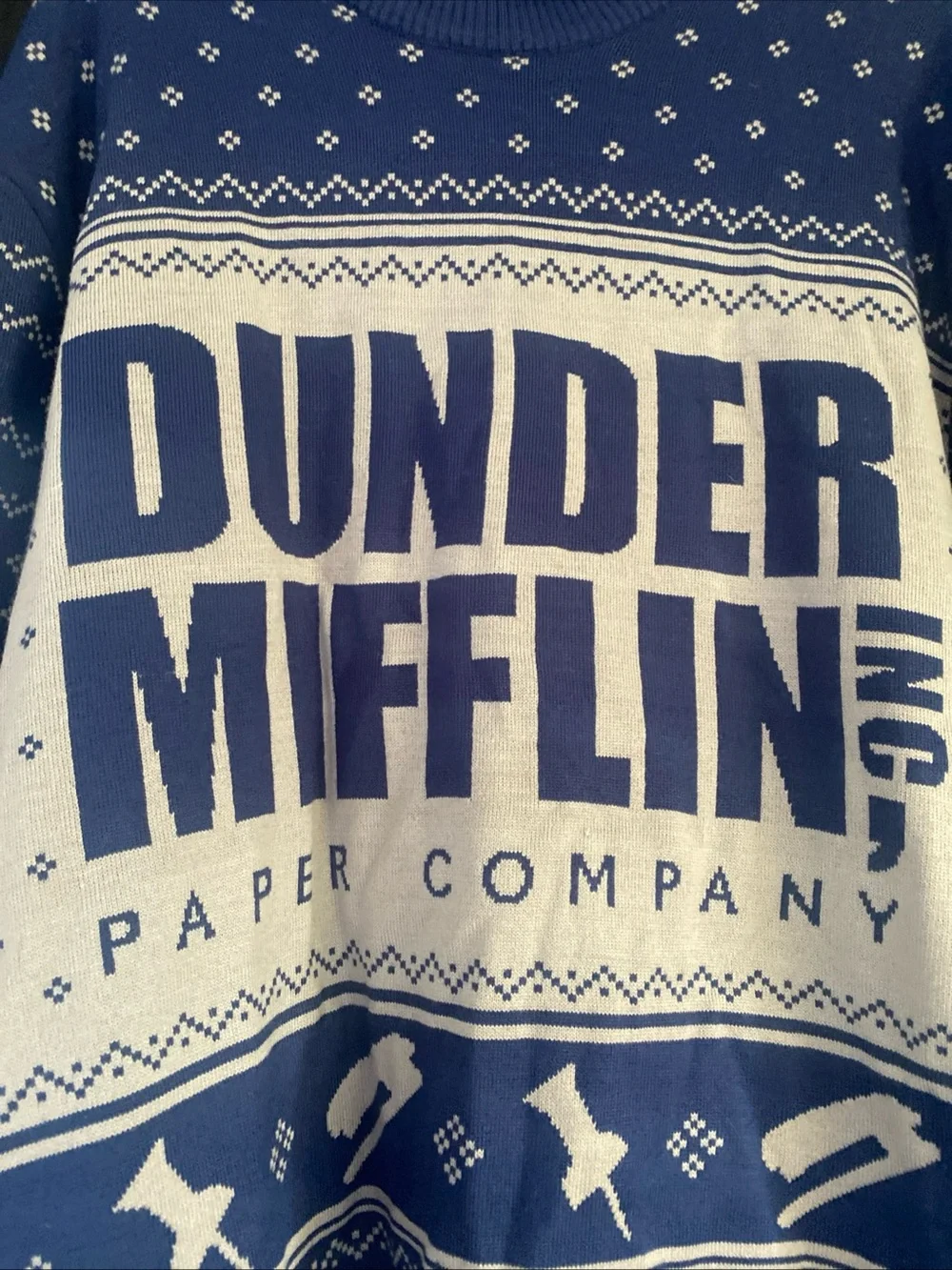 Ripple Junction Blue & White Dunder Mifflin Crewneck Sweater